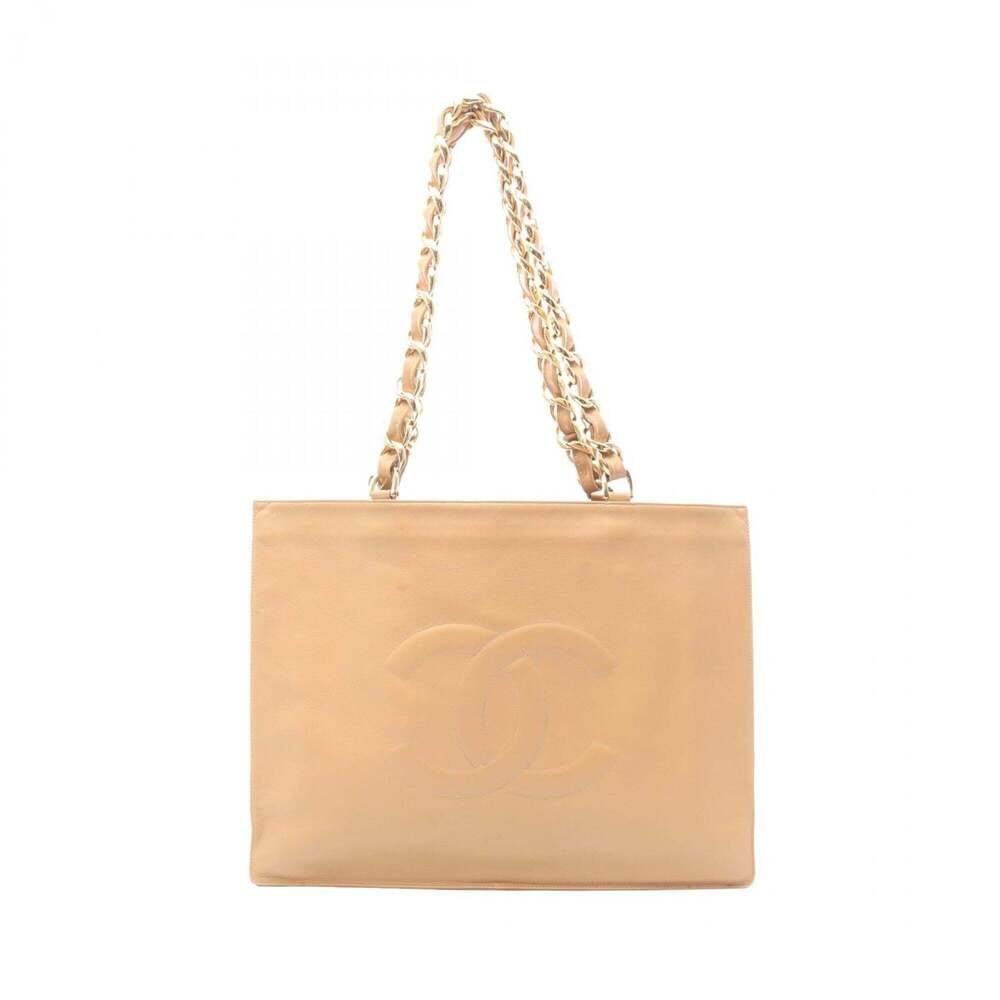 CHANEL Cream Lambskin Leather Logo Tote Bag - Picture 1 of 15